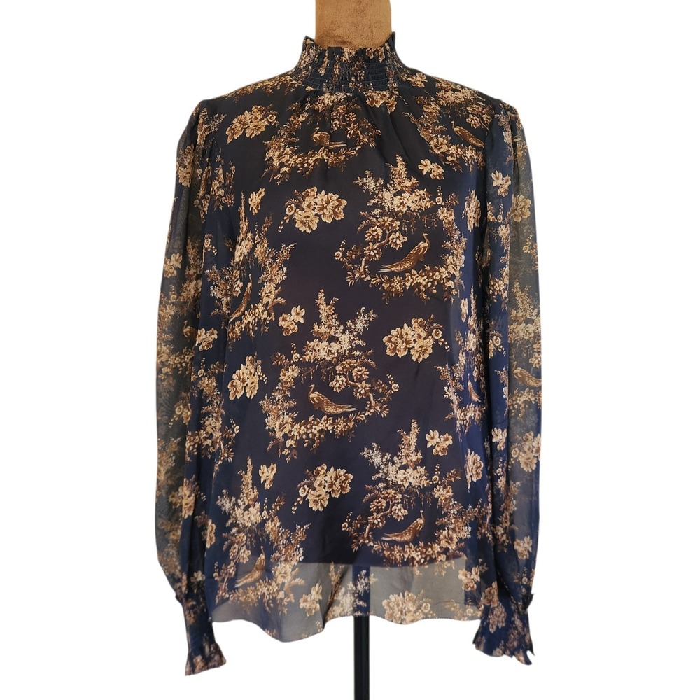 Cami NYC Blouse Top Size M Willa Toile Print Sheer Ulined Long Sleeve Women's